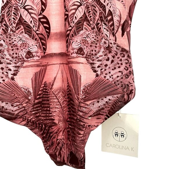 NWT Carolina K Liset One Piece Swimsuit Sepia Jungle Deep V Neck Back Size XS - Picture 3 of 10